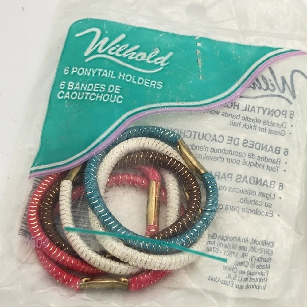 Wilhold Vintage Elastic Colorful Ponytail Hair Holders 6pc Packs Gold Stripe NOS